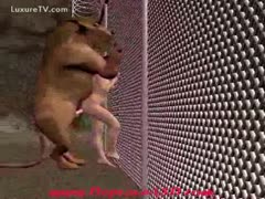 A bitch is bonked by a horny lion in his cage.